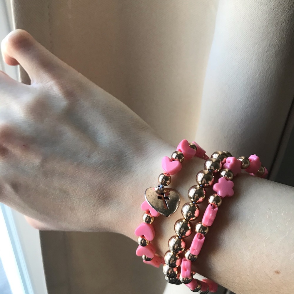 Pink & gold religious catholic bracelet stack